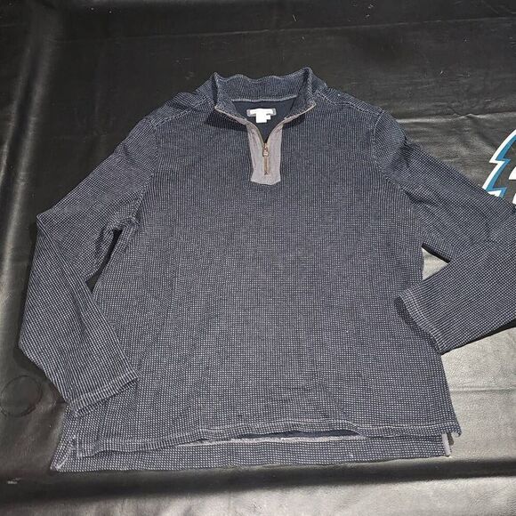 Carbon2Cobalt Mens‎ Navy Blue Polka Dot 1/4 Zip Pullover Sweater Large - Picture 1 of 4